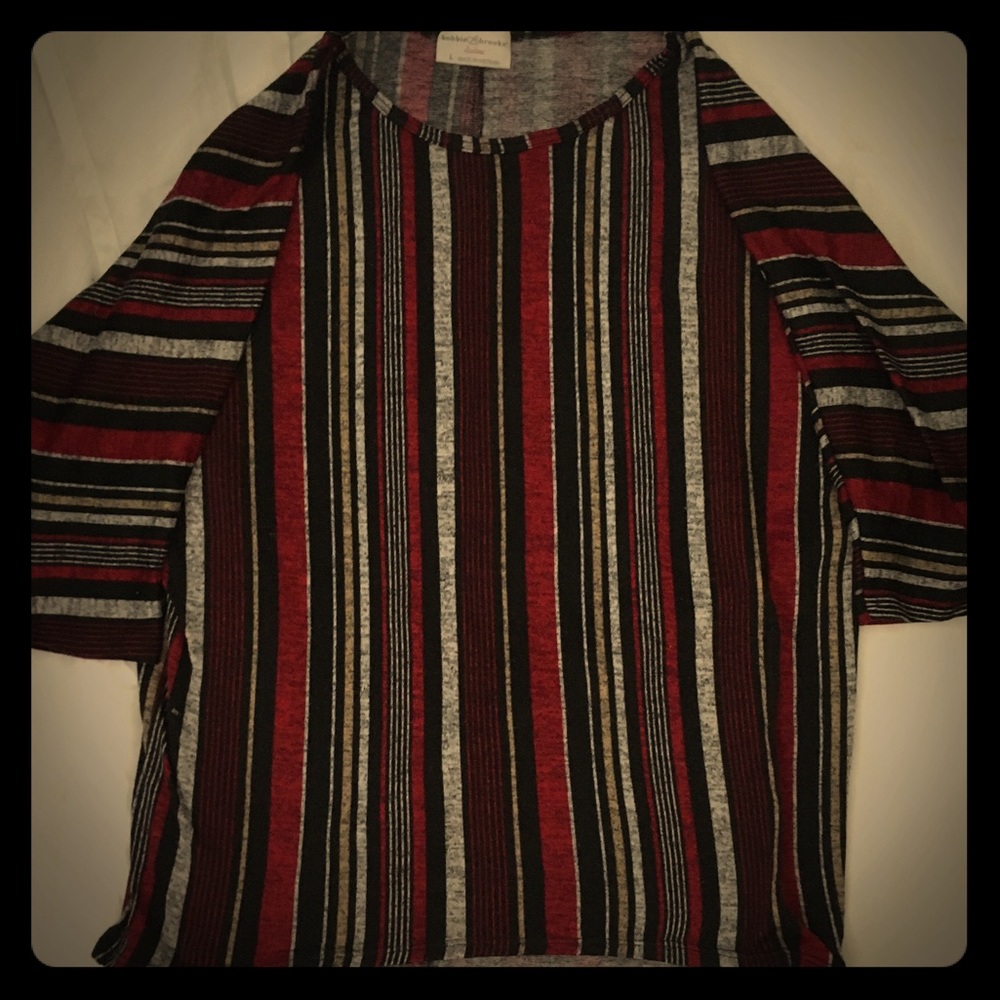 Red and black vertical striped blouse